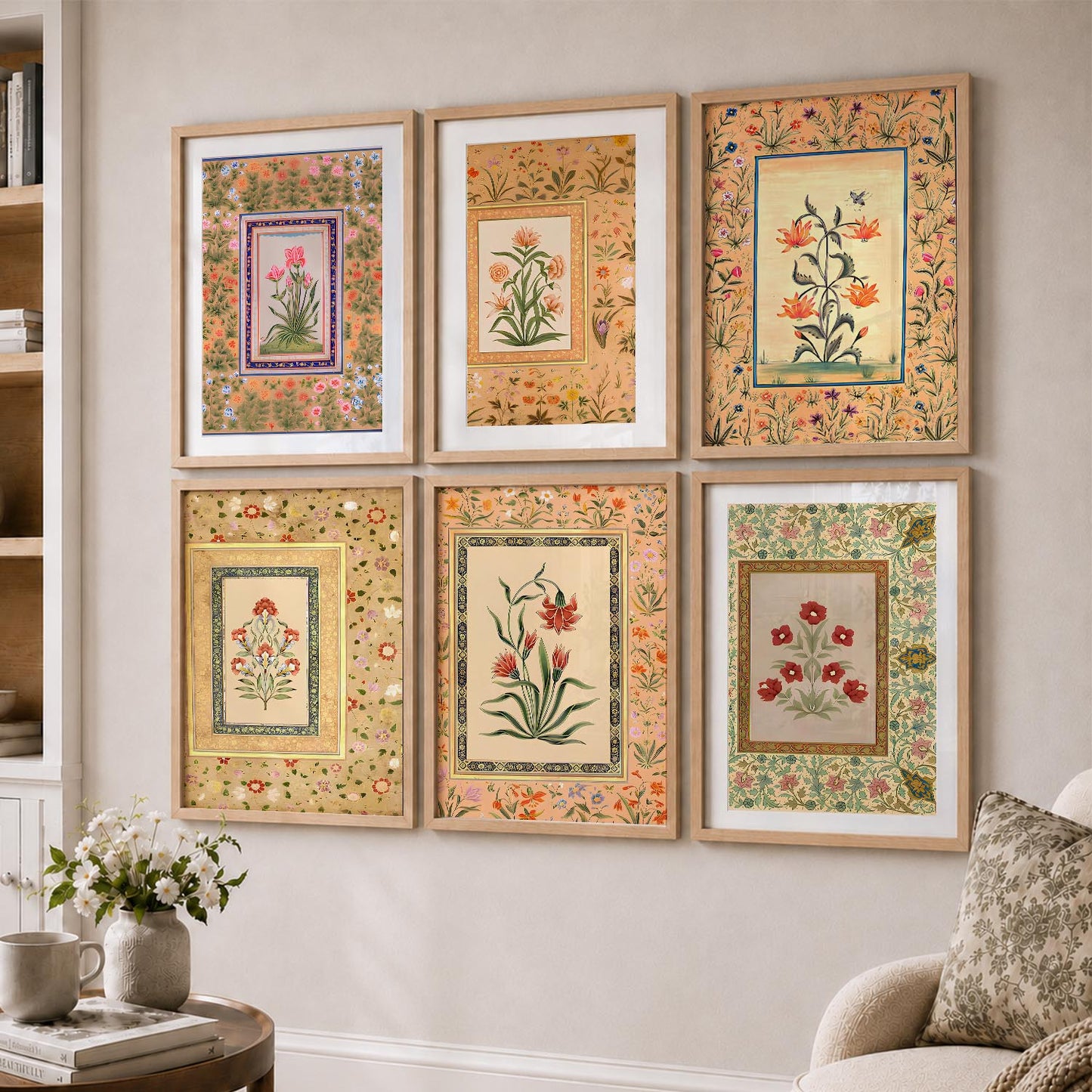 Traditional Indian Inspired Madhubani Art Prints with Frame for Living Room Bedroom Home and Office Wall Decor Set of 6