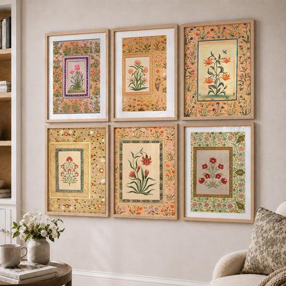 Traditional Indian Inspired Madhubani Art Prints with Frame for Living Room Bedroom Home and Office Wall Decor Set of 6