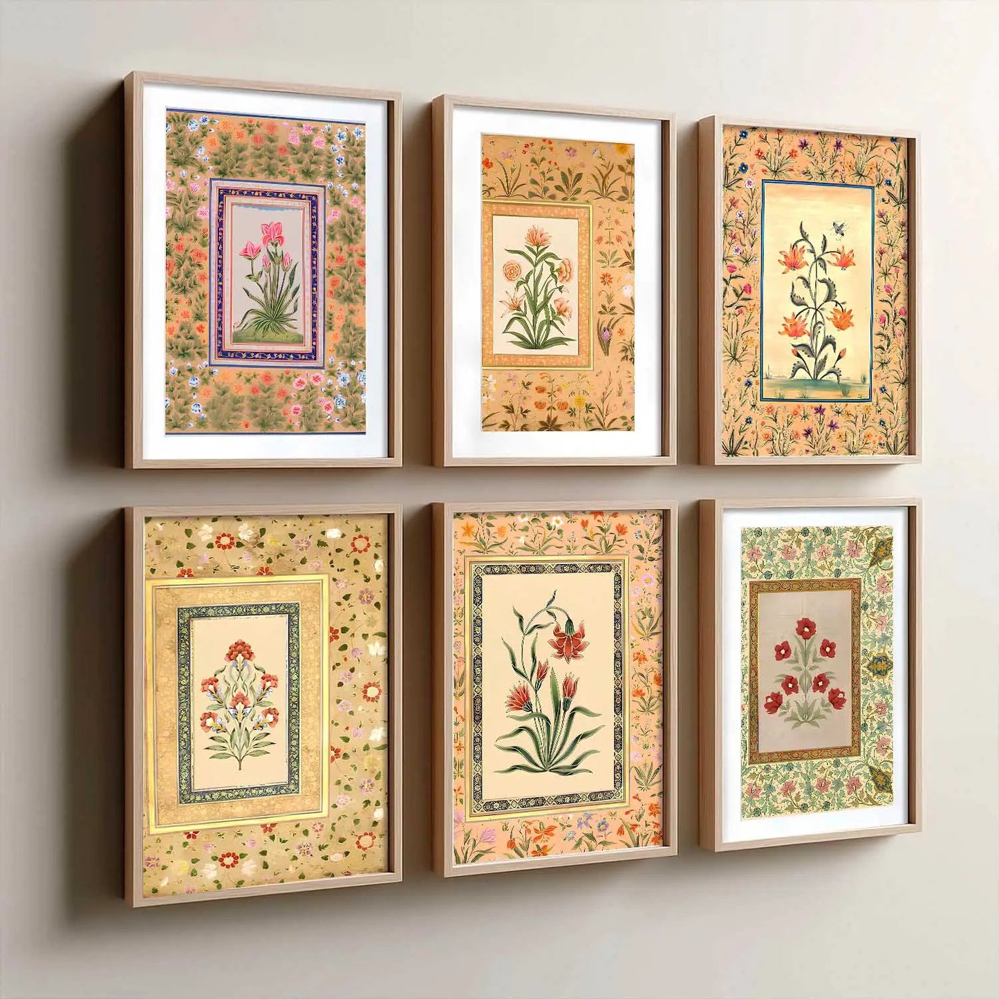 Traditional Indian Inspired Madhubani Art Prints with Frame for Living Room Bedroom Home and Office Wall Decor Set of 6