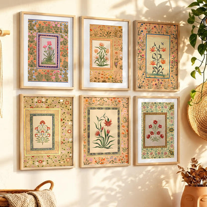 Traditional Indian Inspired Madhubani Art Prints with Frame for Living Room Bedroom Home and Office Wall Decor Set of 6