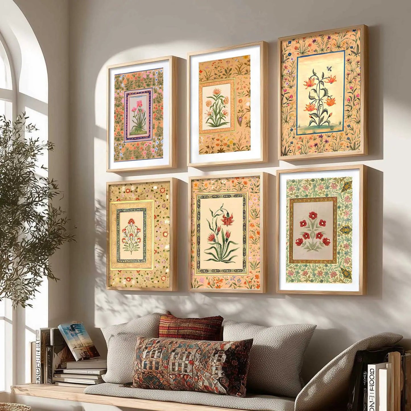 Traditional Indian Inspired Madhubani Art Prints with Frame for Living Room Bedroom Home and Office Wall Decor Set of 6