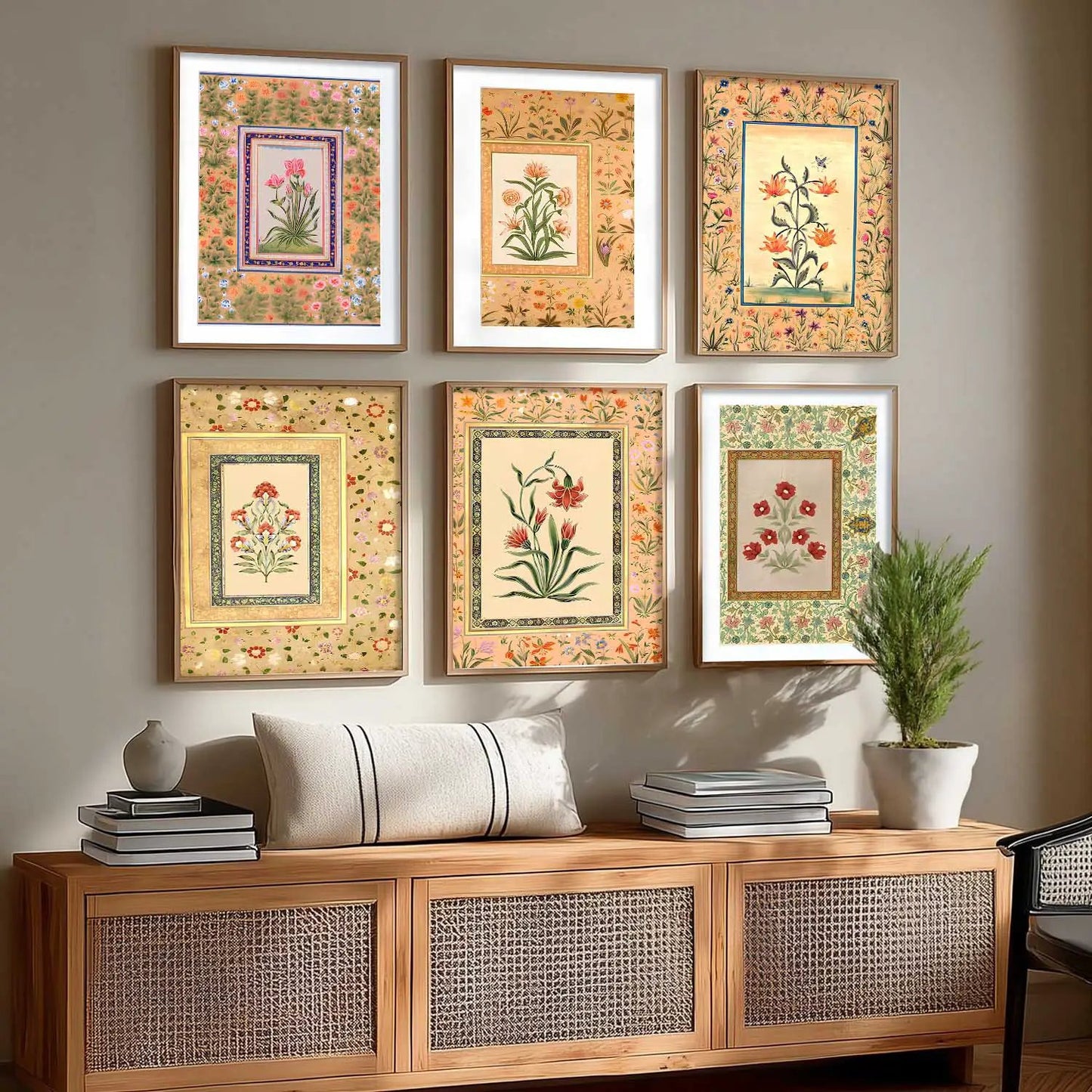 Traditional Indian Inspired Madhubani Art Prints with Frame for Living Room Bedroom Home and Office Wall Decor Set of 6