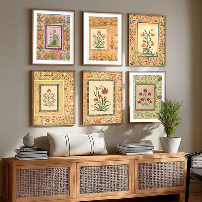Traditional Indian Inspired Madhubani Art Prints with Frame for Living Room Bedroom Home and Office Wall Decor Set of 6