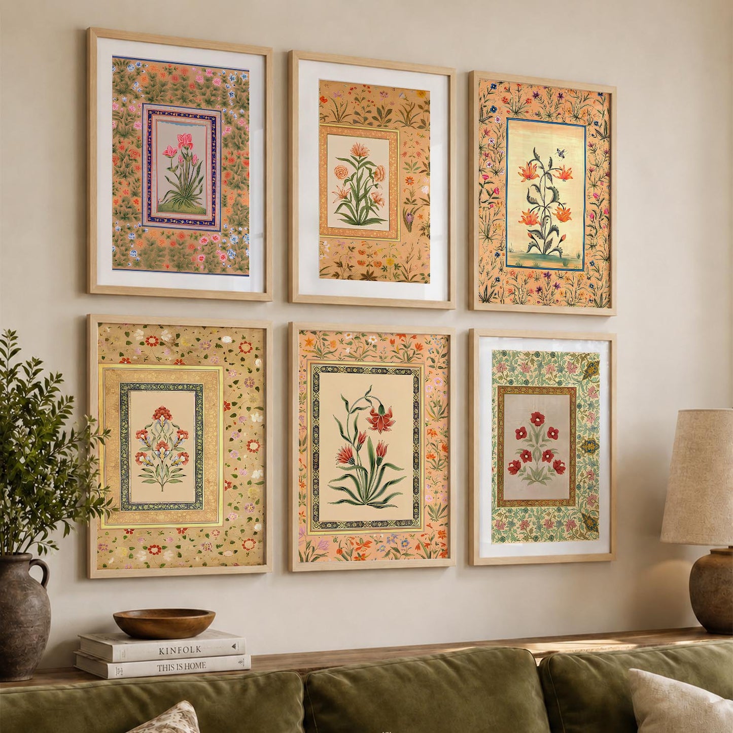 Traditional Indian Inspired Madhubani Art Prints with Frame for Living Room Bedroom Home and Office Wall Decor Set of 6