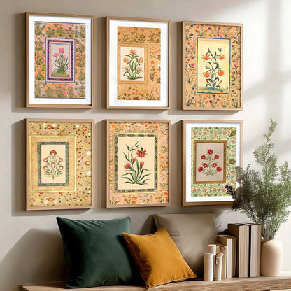 Traditional Indian Inspired Madhubani Art Prints with Frame for Living Room Bedroom Home and Office Wall Decor Set of 6