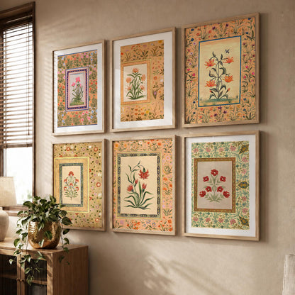 Traditional Indian Inspired Madhubani Art Prints with Frame for Living Room Bedroom Home and Office Wall Decor Set of 6