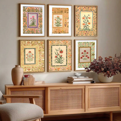 Traditional Indian Inspired Madhubani Art Prints with Frame for Living Room Bedroom Home and Office Wall Decor Set of 6