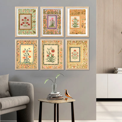 Traditional Indian Inspired Madhubani Art Prints with Frame for Living Room Bedroom Home and Office Wall Decor Set of 6