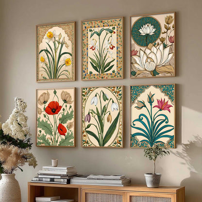 Traditional Indian Inspired Madhubani Art Prints with Frame for Living Room Bedroom Home and Office Wall Decor Set of 6