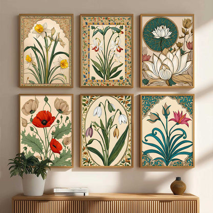 Traditional Indian Inspired Madhubani Art Prints with Frame for Living Room Bedroom Home and Office Wall Decor Set of 6