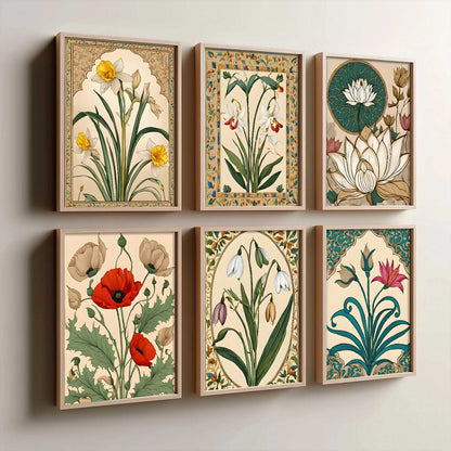 Traditional Indian Inspired Madhubani Art Prints with Frame for Living Room Bedroom Home and Office Wall Decor Set of 6