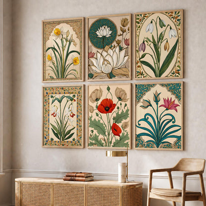 Traditional Indian Inspired Madhubani Art Prints with Frame for Living Room Bedroom Home and Office Wall Decor Set of 6