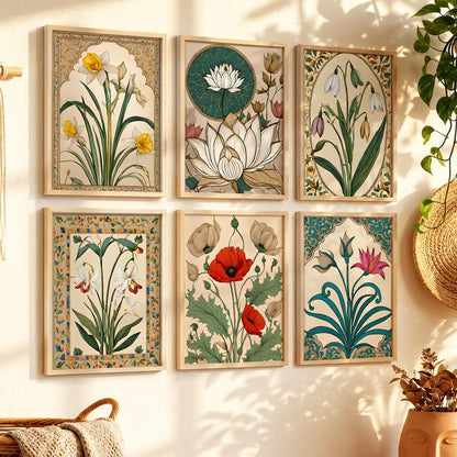 Traditional Indian Inspired Madhubani Art Prints with Frame for Living Room Bedroom Home and Office Wall Decor Set of 6