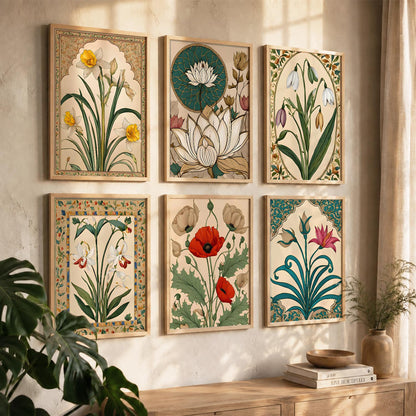 Traditional Indian Inspired Madhubani Art Prints with Frame for Living Room Bedroom Home and Office Wall Decor Set of 6
