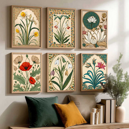 Traditional Indian Inspired Madhubani Art Prints with Frame for Living Room Bedroom Home and Office Wall Decor Set of 6