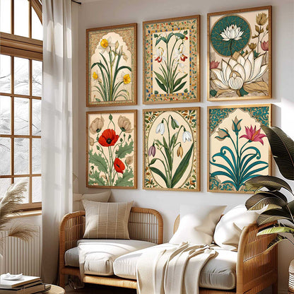 Traditional Indian Inspired Madhubani Art Prints with Frame for Living Room Bedroom Home and Office Wall Decor Set of 6