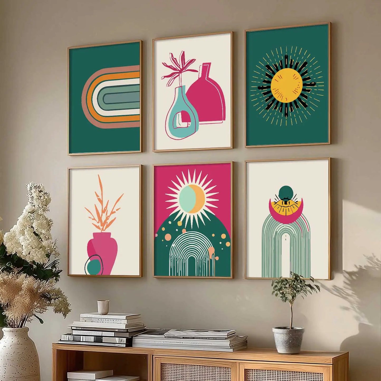 Minimal Boho Art Prints with Frame for Living Room Bedroom Home and Office Wall Decor Set of 6