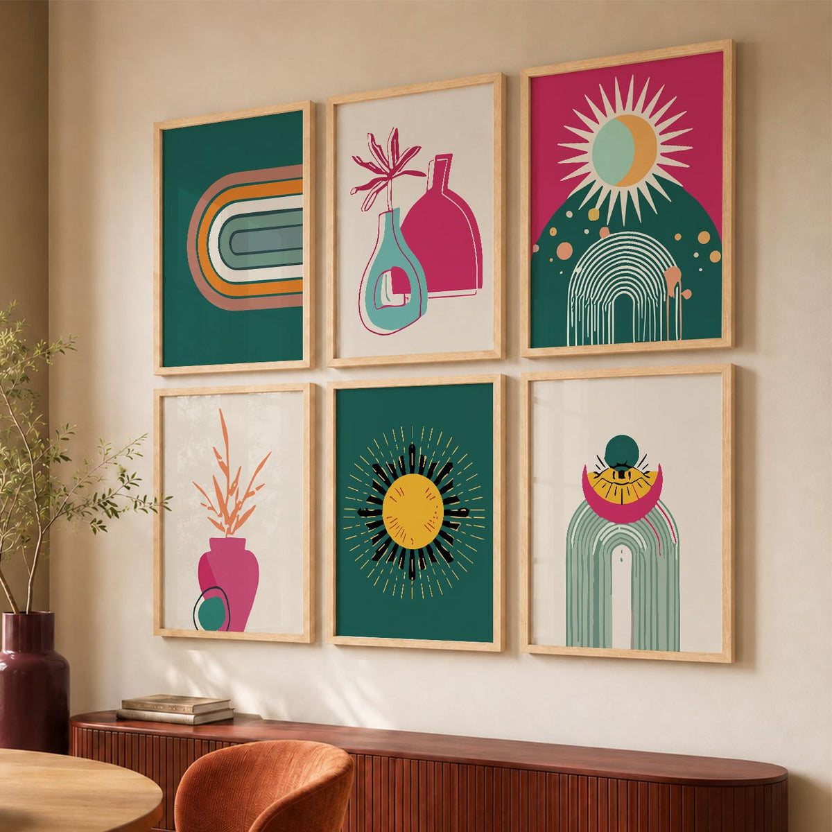 Minimal Boho Art Prints with Frame for Living Room Bedroom Home and Office Wall Decor Set of 6