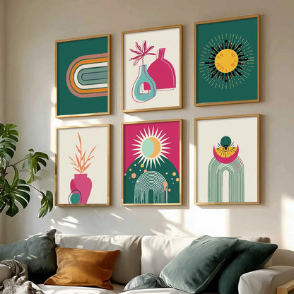Minimal Boho Art Prints with Frame for Living Room Bedroom Home and Office Wall Decor Set of 6