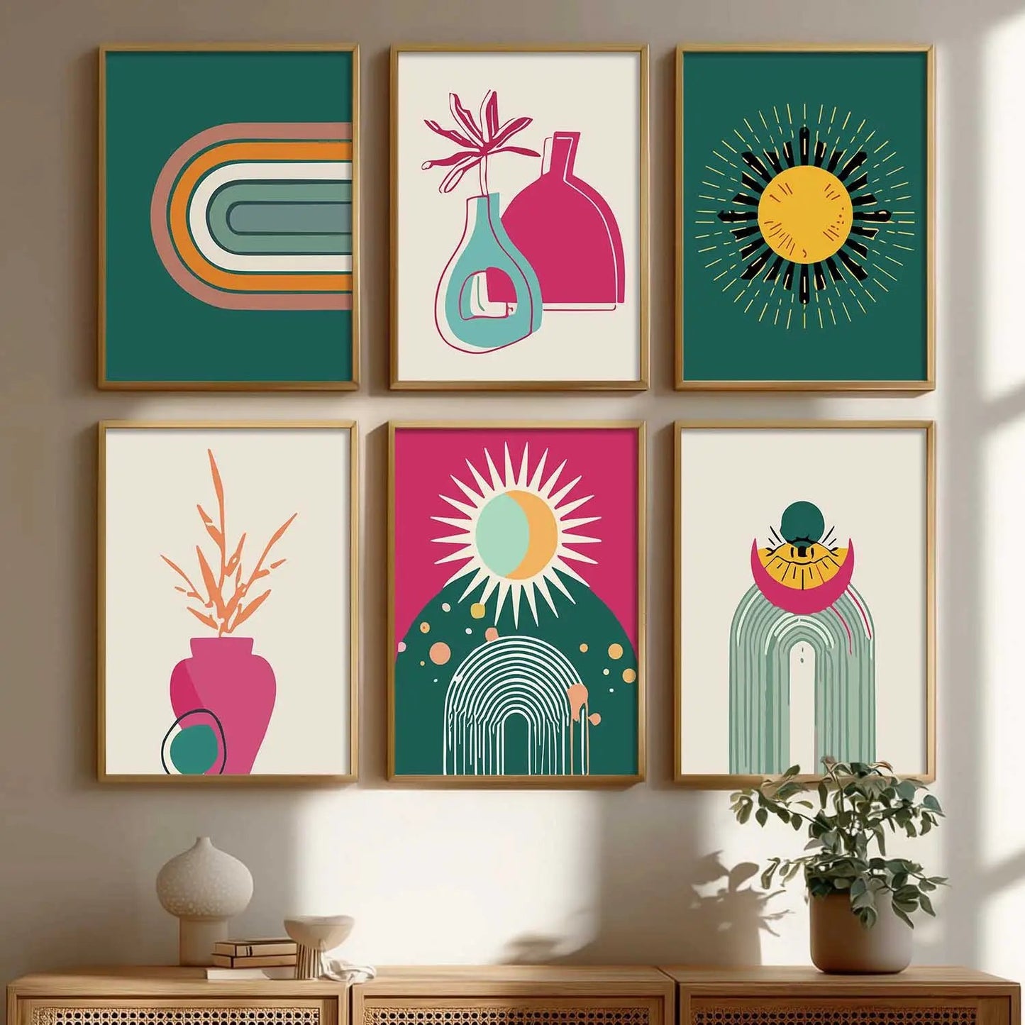 Minimal Boho Art Prints with Frame for Living Room Bedroom Home and Office Wall Decor Set of 6