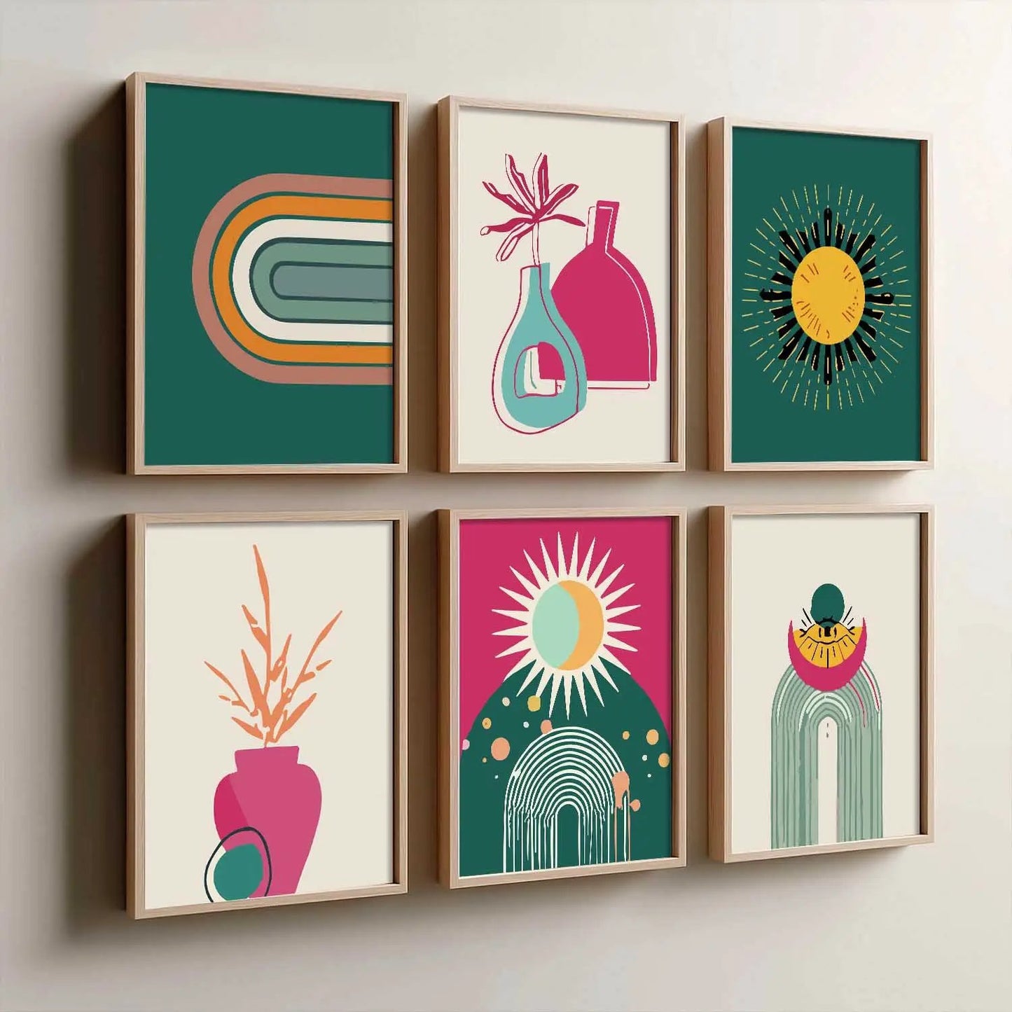 Minimal Boho Art Prints with Frame for Living Room Bedroom Home and Office Wall Decor Set of 6