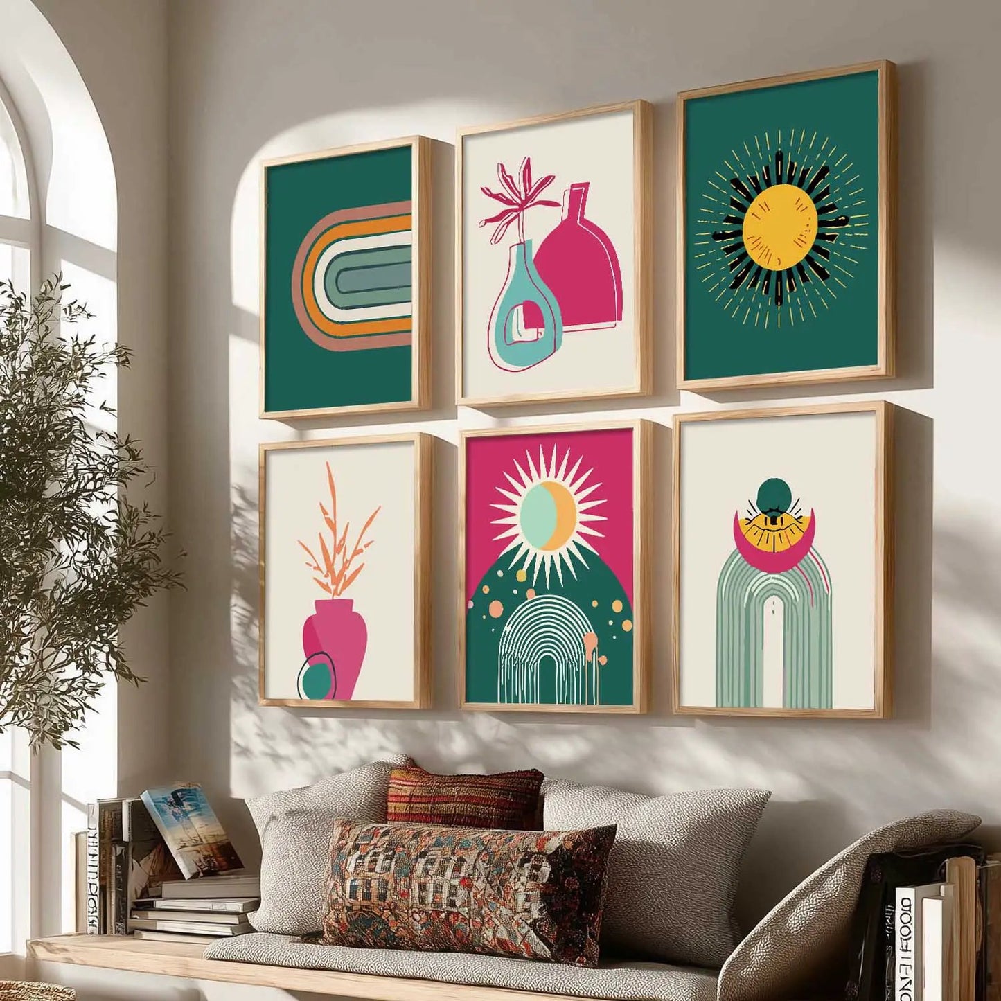 Minimal Boho Art Prints with Frame for Living Room Bedroom Home and Office Wall Decor Set of 6