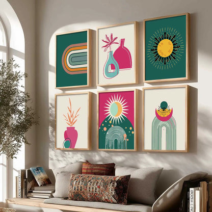 Minimal Boho Art Prints with Frame for Living Room Bedroom Home and Office Wall Decor Set of 6