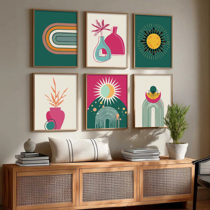 Minimal Boho Art Prints with Frame for Living Room Bedroom Home and Office Wall Decor Set of 6