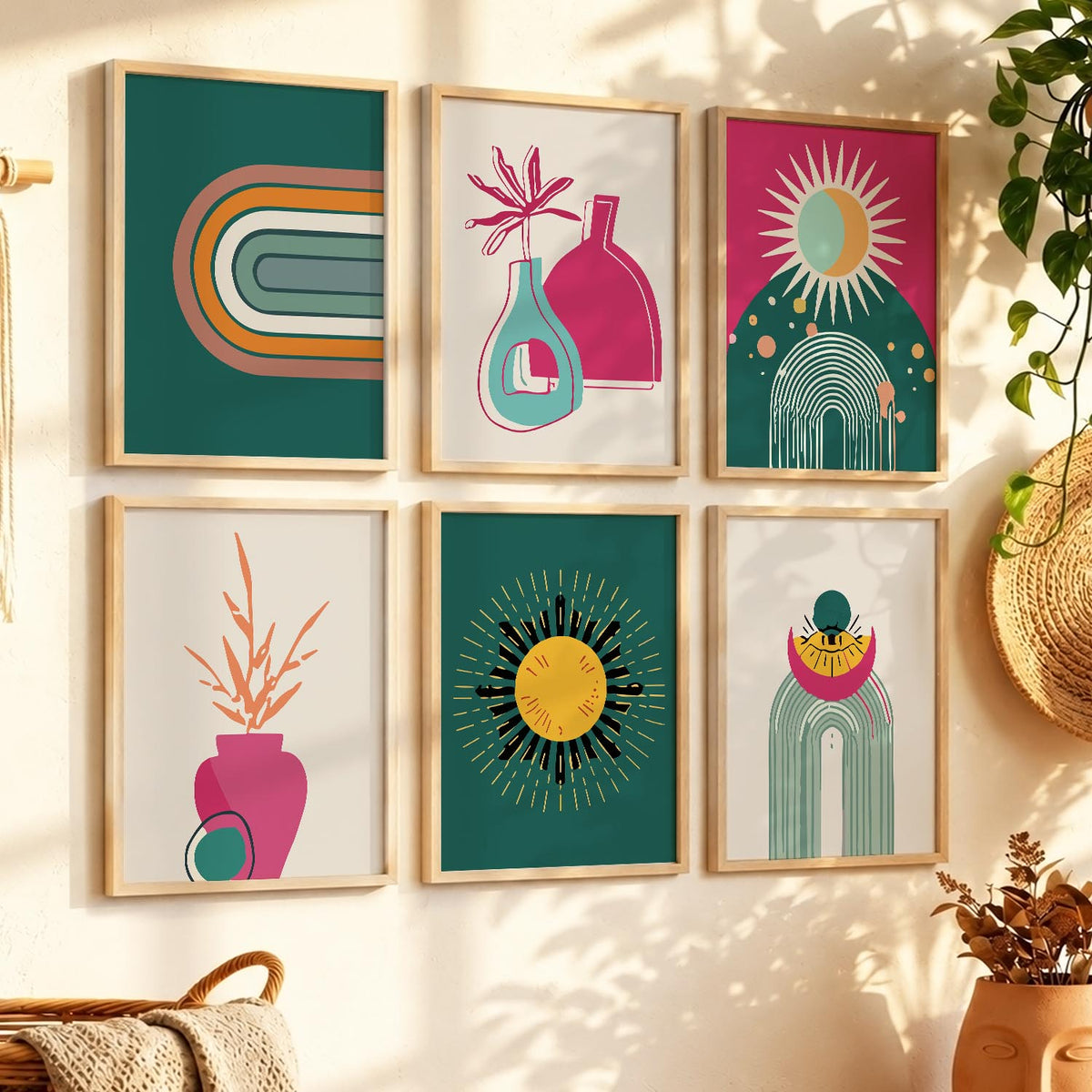 Minimal Boho Art Prints with Frame for Living Room Bedroom Home and Office Wall Decor Set of 6