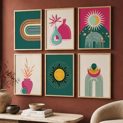 Minimal Boho Art Prints with Frame for Living Room Bedroom Home and Office Wall Decor Set of 6