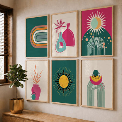 Minimal Boho Art Prints with Frame for Living Room Bedroom Home and Office Wall Decor Set of 6