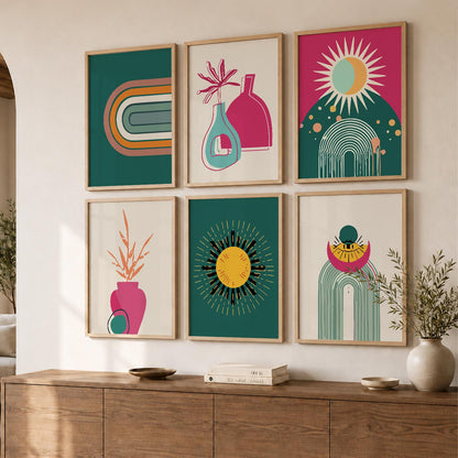 Minimal Boho Art Prints with Frame for Living Room Bedroom Home and Office Wall Decor Set of 6