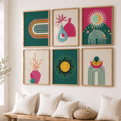Minimal Boho Art Prints with Frame for Living Room Bedroom Home and Office Wall Decor Set of 6