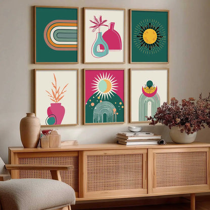 Minimal Boho Art Prints with Frame for Living Room Bedroom Home and Office Wall Decor Set of 6