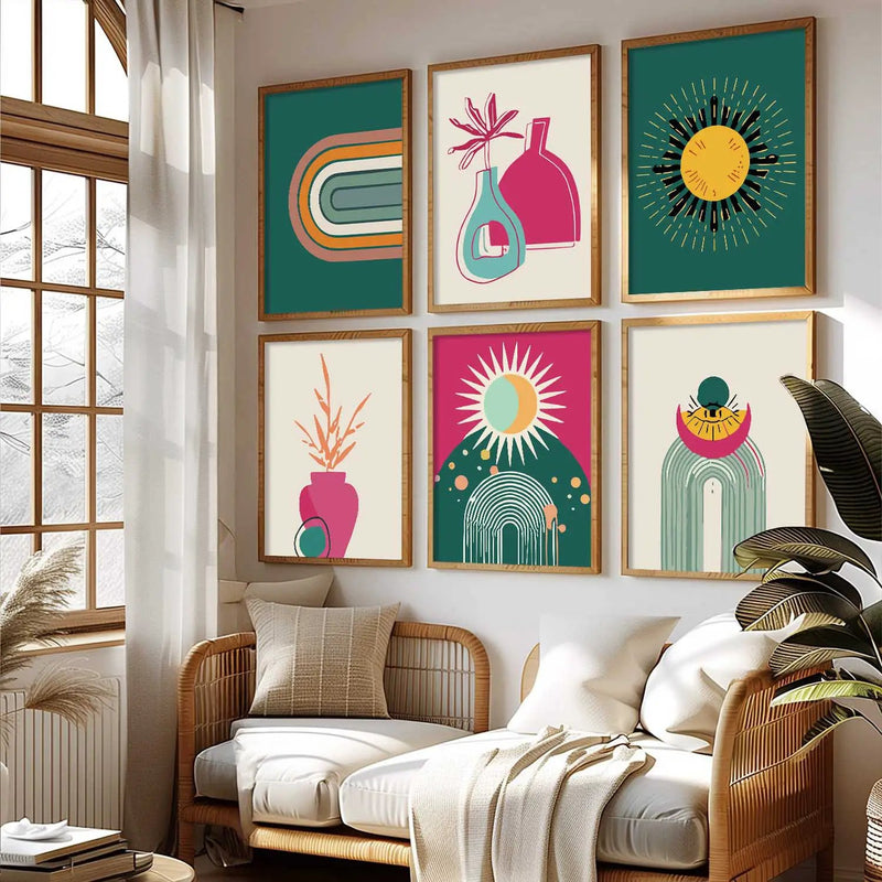 Minimal Boho Art Prints with Frame for Living Room Bedroom Home and Office Wall Decor Set of 6