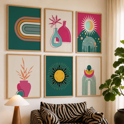 Minimal Boho Art Prints with Frame for Living Room Bedroom Home and Office Wall Decor Set of 6