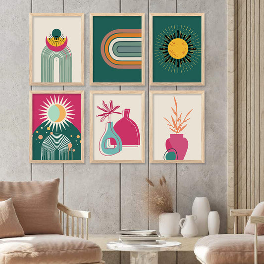 Minimal Boho Art Prints with Frame for Living Room Bedroom Home and Office Wall Decor Set of 6