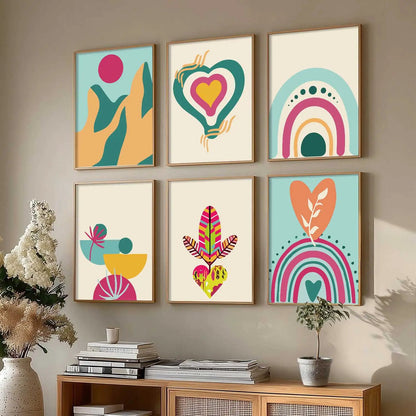 Boho-Inspired Wall Art Prints with Frame for Living Room Bedroom Home and Office Wall Decor Set of 6