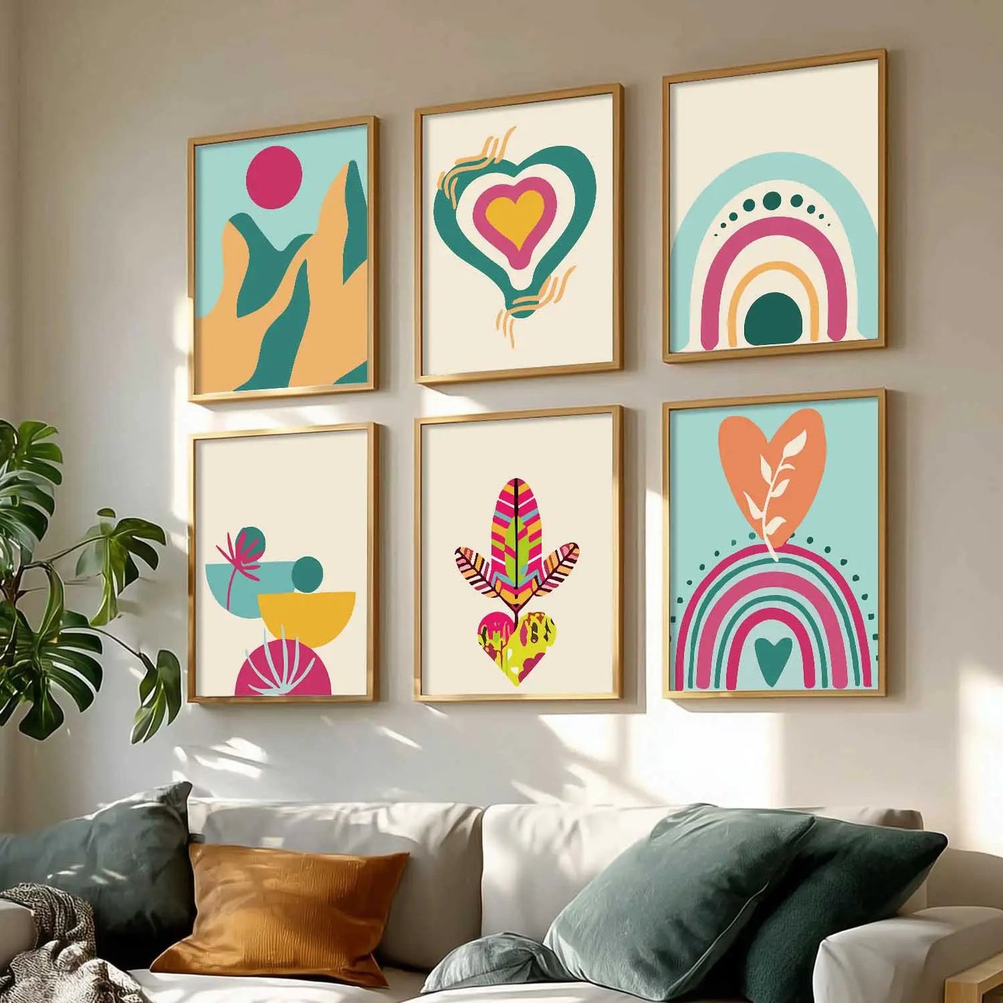 Boho-Inspired Wall Art Prints with Frame for Living Room Bedroom Home and Office Wall Decor Set of 6