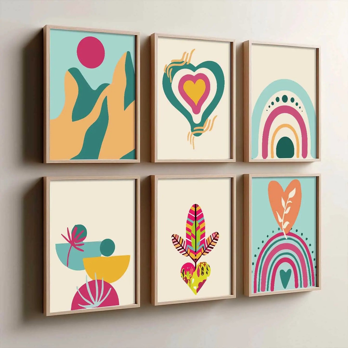 Boho-Inspired Wall Art Prints with Frame for Living Room Bedroom Home and Office Wall Decor Set of 6