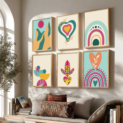 Boho-Inspired Wall Art Prints with Frame for Living Room Bedroom Home and Office Wall Decor Set of 6