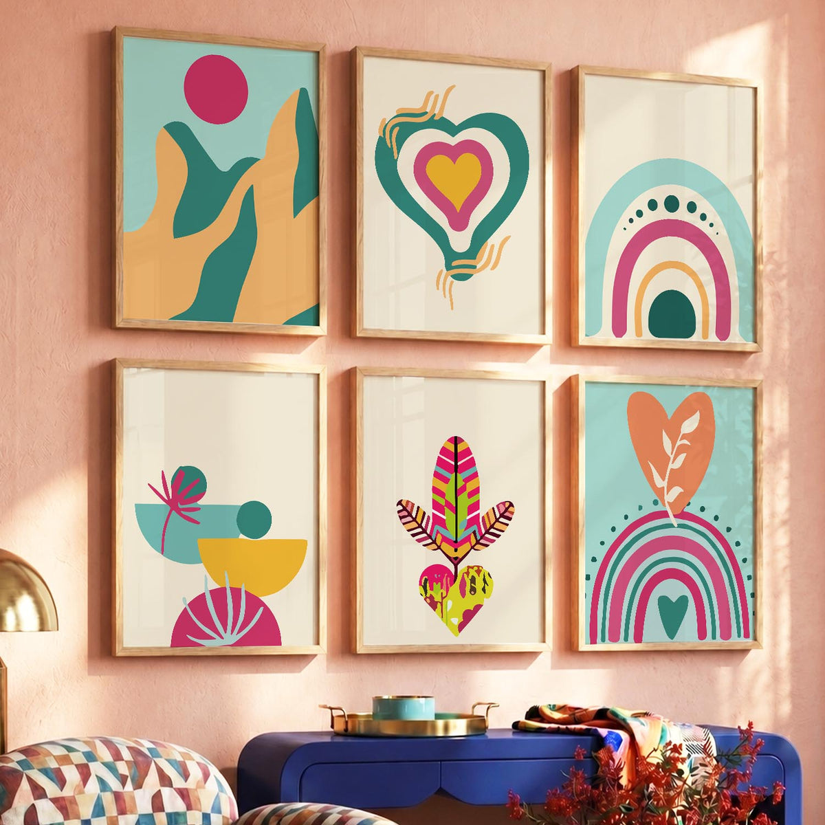 Boho-Inspired Wall Art Prints with Frame for Living Room Bedroom Home and Office Wall Decor Set of 6