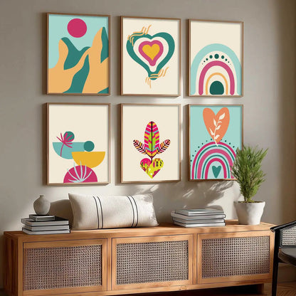 Boho-Inspired Wall Art Prints with Frame for Living Room Bedroom Home and Office Wall Decor Set of 6