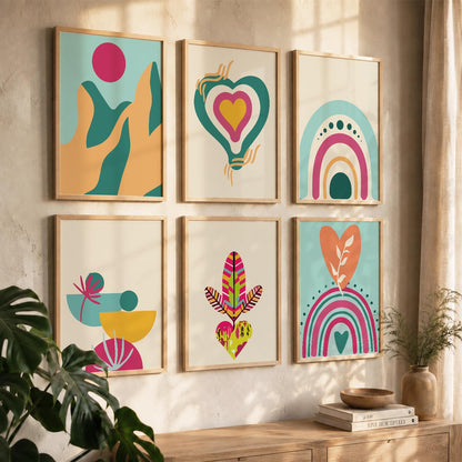Boho-Inspired Wall Art Prints with Frame for Living Room Bedroom Home and Office Wall Decor Set of 6