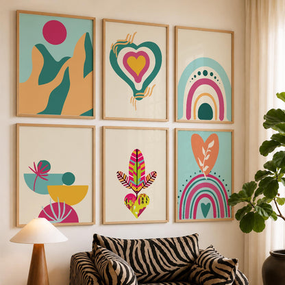 Boho-Inspired Wall Art Prints with Frame for Living Room Bedroom Home and Office Wall Decor Set of 6