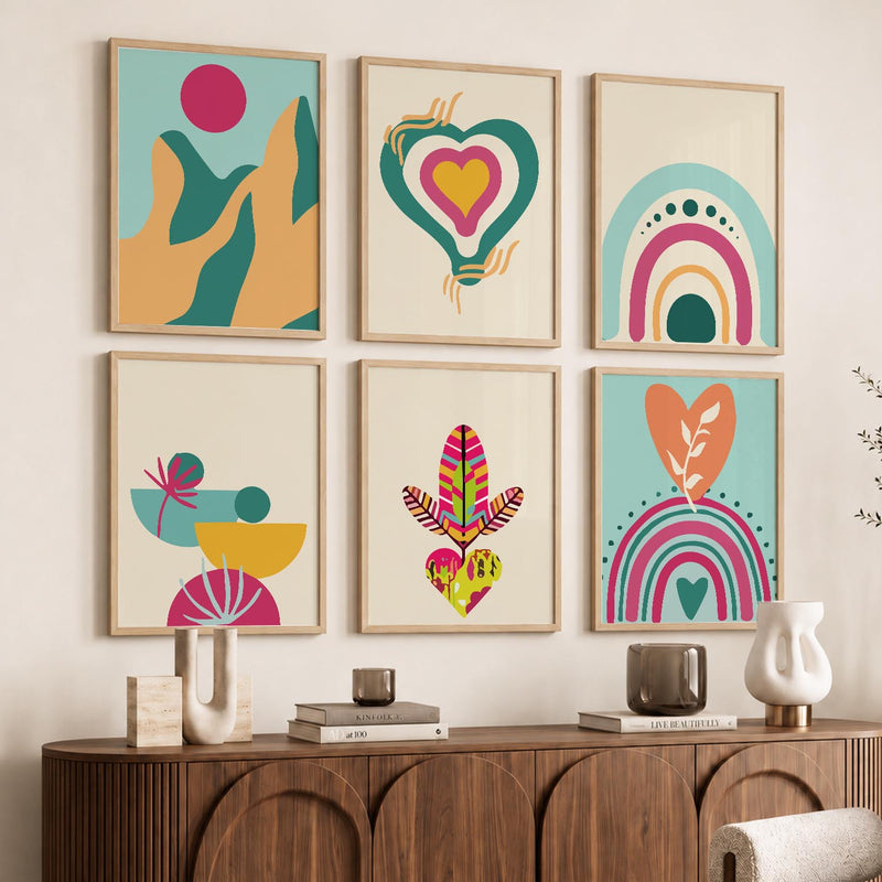 Boho-Inspired Wall Art Prints with Frame for Living Room Bedroom Home and Office Wall Decor Set of 6