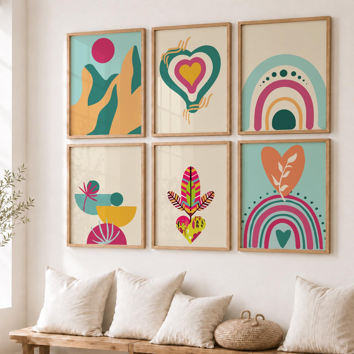 Boho-Inspired Wall Art Prints with Frame for Living Room Bedroom Home and Office Wall Decor Set of 6