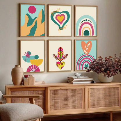 Boho-Inspired Wall Art Prints with Frame for Living Room Bedroom Home and Office Wall Decor Set of 6