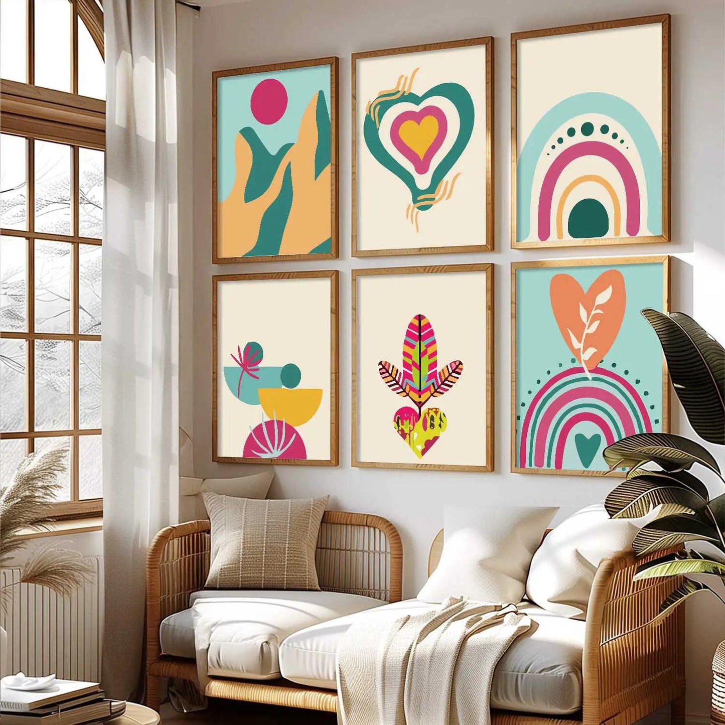 Boho-Inspired Wall Art Prints with Frame for Living Room Bedroom Home and Office Wall Decor Set of 6