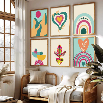 Boho-Inspired Wall Art Prints with Frame for Living Room Bedroom Home and Office Wall Decor Set of 6